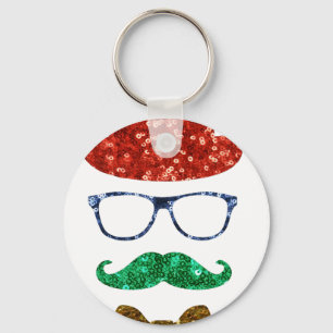 christmas hipster moustache key ring
