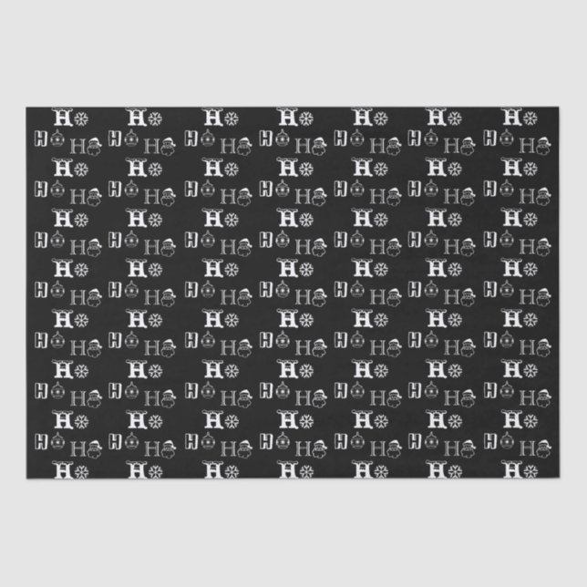 Christmas Ho Ho Ho black white pattern cute  Tissue Paper (Front)