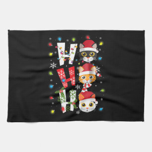 Christmas Ho Ho Ho Cat Lovers Lights Pajamas Funny Tea Towel