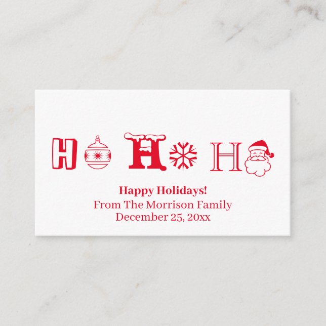 Christmas Ho Ho Ho custom red name date cute Enclosure Card (Front)
