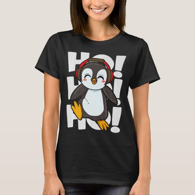 Christmas Ho Ho Ho Cute Dancing Penguin T-Shirt (Front)
