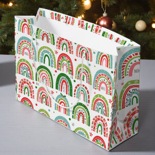 Christmas Ho-Ho-Ho Festive Rainbow Modern Holidays Large Gift Bag