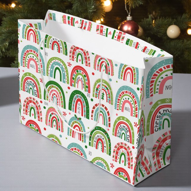 Christmas Ho-Ho-Ho Festive Rainbow Modern Holidays Large Gift Bag (Creator Uploaded)