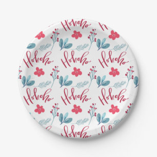 Christmas Ho Ho Ho Floral Holiday Party Paper Plate
