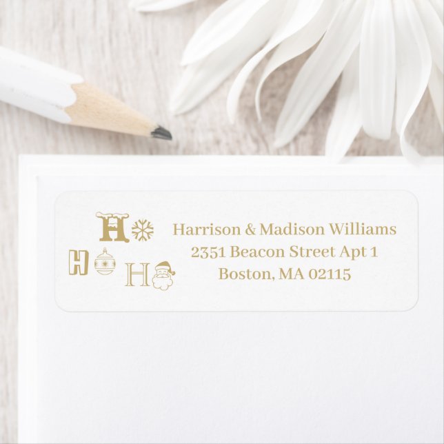 Christmas Ho Ho Ho gold & white Return Address  Label (Insitu)