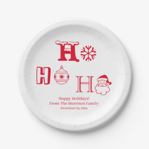 Christmas Ho Ho Ho red custom name date cute Paper Plate