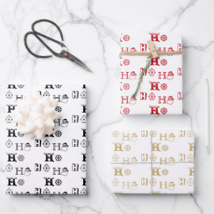 Christmas Ho Ho Ho red gold white black cute Wrapping Paper Sheet