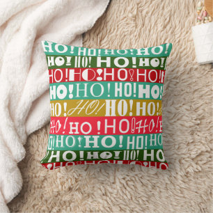 Christmas HO! HO! HO! Red Green and Gold Stripes Cushion