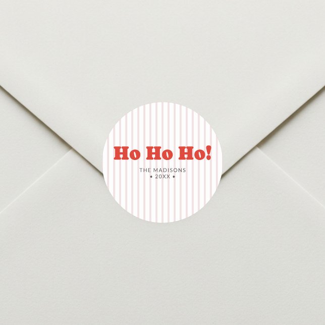 Christmas Ho Ho Ho Red Striped Classic Round Sticker (Creator Uploaded)