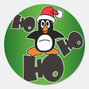 Christmas - Ho Ho Ho Santa Claus Penguin 1 Classic Round Sticker