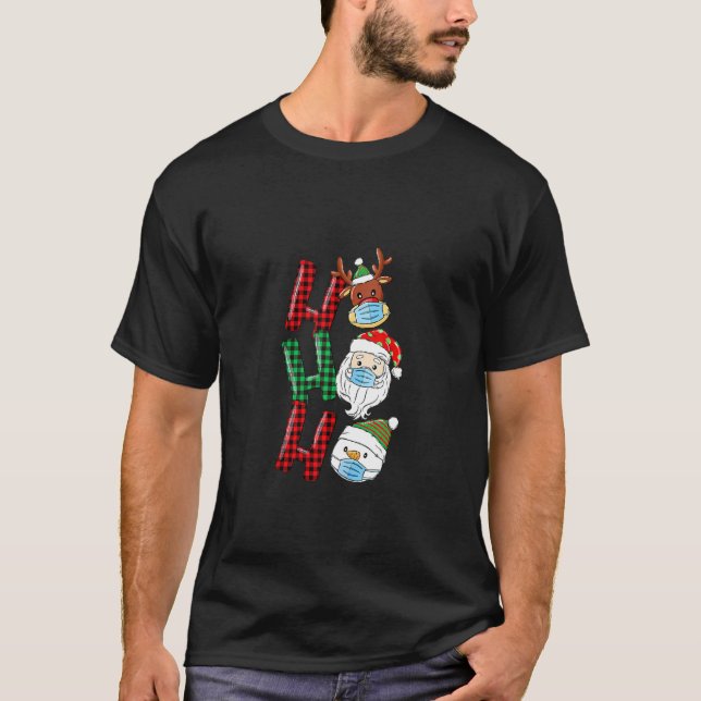 Christmas Ho Ho Ho Santa Reindeer Snowman Face Mas T-Shirt (Front)