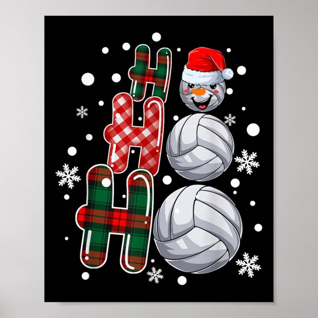 Christmas Ho-ho-ho Santa Snowman Volleyball Xmas P Poster (Front)