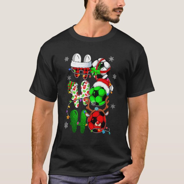 Christmas Ho Ho Ho Soccer  Santa Reindeer Elf Xmas T-Shirt (Front)