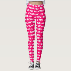 Christmas HO! HO! HO! Typography Hot Pink White Leggings