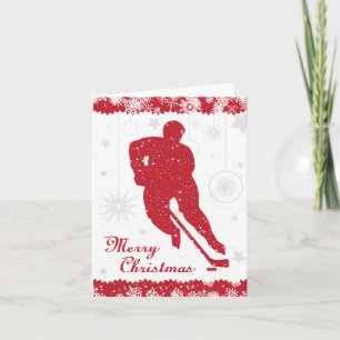 Christmas Hockey Red Snowflakes Male Card