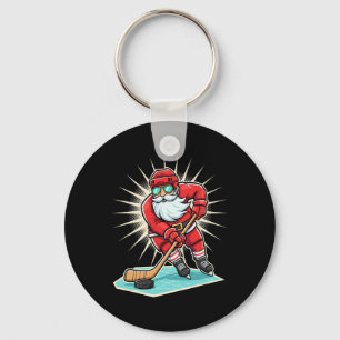 Christmas Hockey Santa Skating Puck Ice Merry Xmas Key Ring