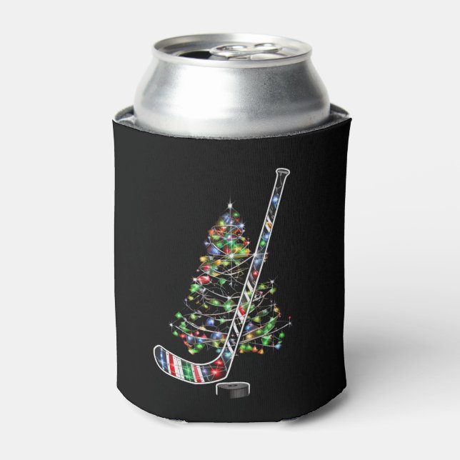 Christmas Hockey Sports Ball Santa Hat Xmas  Can Cooler (Can Front)