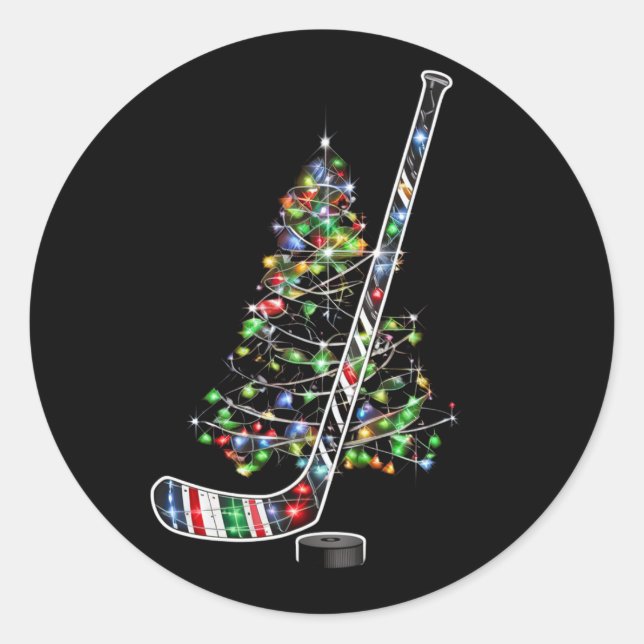 Christmas Hockey Sports Ball Santa Hat Xmas  Classic Round Sticker (Front)