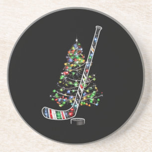 Christmas Hockey Sports Ball Santa Hat Xmas Coaster