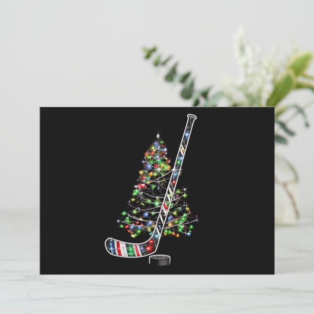 Christmas Hockey Sports Ball Santa Hat Xmas  Holiday Card (Standing Front)