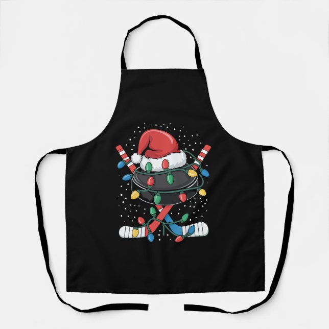 Christmas Hockey Xmas Santa Sports Hat Ball  Apron (Front)