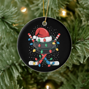 Christmas Hockey Xmas Santa Sports Hat Ball Ceramic Ornament