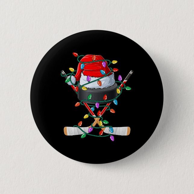 Christmas Hockey Xmas Santa Sports Hat Ball Kids B 6 Cm Round Badge (Front)