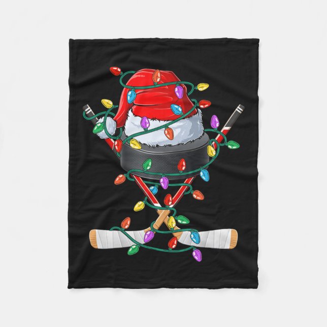 Christmas Hockey Xmas Santa Sports Hat Ball Kids B Fleece Blanket (Front)