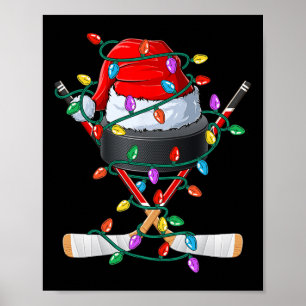 Christmas Hockey Xmas Santa Sports Hat Ball Kids B Poster