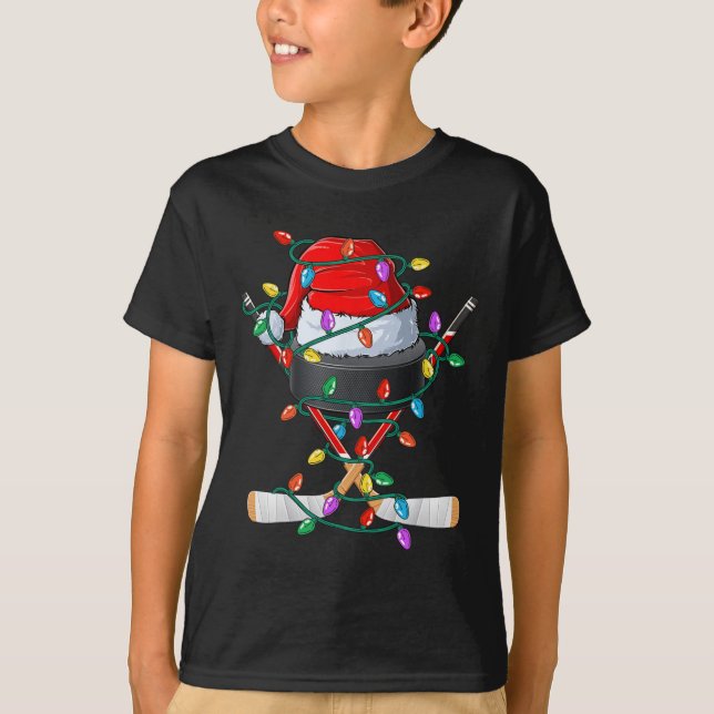 Christmas Hockey Xmas Santa Sports Hat Ball Kids B T-Shirt (Front)
