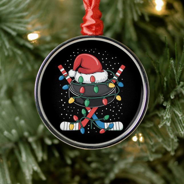 Christmas Hockey Xmas Santa Sports Hat Ball  Metal Ornament (Tree)