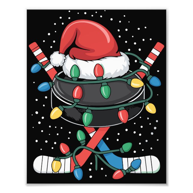 Christmas Hockey Xmas Santa Sports Hat Ball  Photo Print (Front)