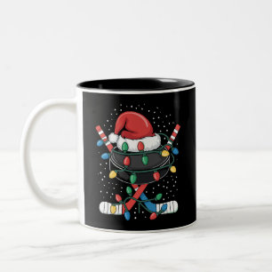 Christmas Hockey Xmas Santa Sports Hat Ball  Two-Tone Coffee Mug