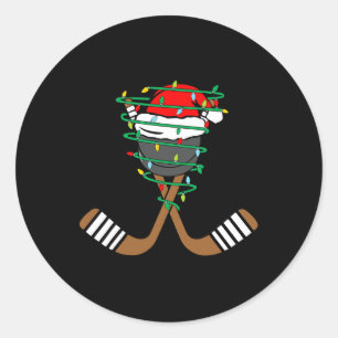 Christmas Hockey Xmas Santa Sports Kids Boys Men C Classic Round Sticker