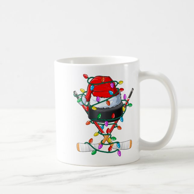 Christmas Hockey Xmas Santa Srts Hat Ball Kids B  Coffee Mug (Right)