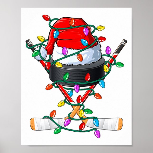 Christmas Hockey Xmas Santa Srts Hat Ball Kids B  Poster (Front)