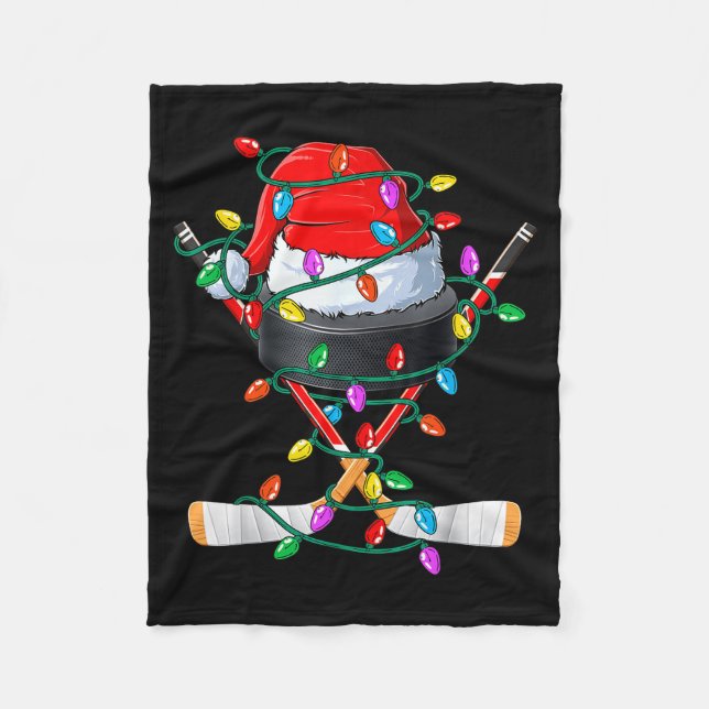 Christmas Hockey Xmas Santa Srts Hat Ball Kids Boy Fleece Blanket (Front)