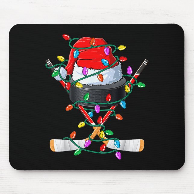 Christmas Hockey Xmas Santa Srts Hat Ball Kids Boy Mouse Pad (Front)