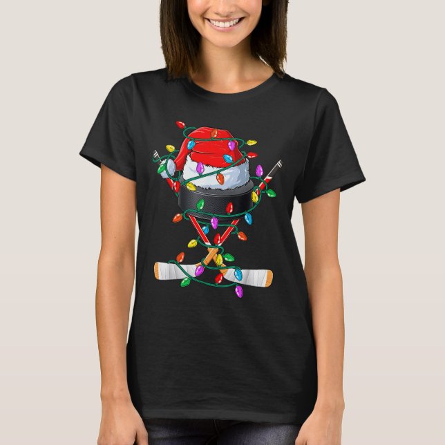 Christmas Hockey Xmas Santa Srts Hat Ball Kids Boy T-Shirt (Front)