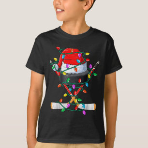 Christmas Hockey Xmas Santa Srts Hat Ball Kids Boy T-Shirt