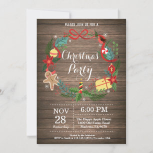 Christmas Holiady Party Invitation Floral Wreath