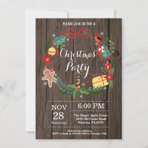 Christmas Holiady Party Invitation Floral Wreath