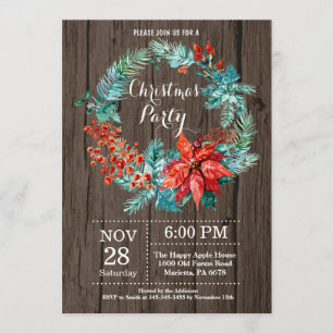 Christmas Holiady Party Invitation Floral Wreath