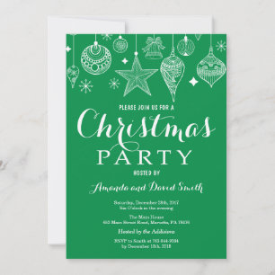Christmas Holiady Party Invitation Green Ornament