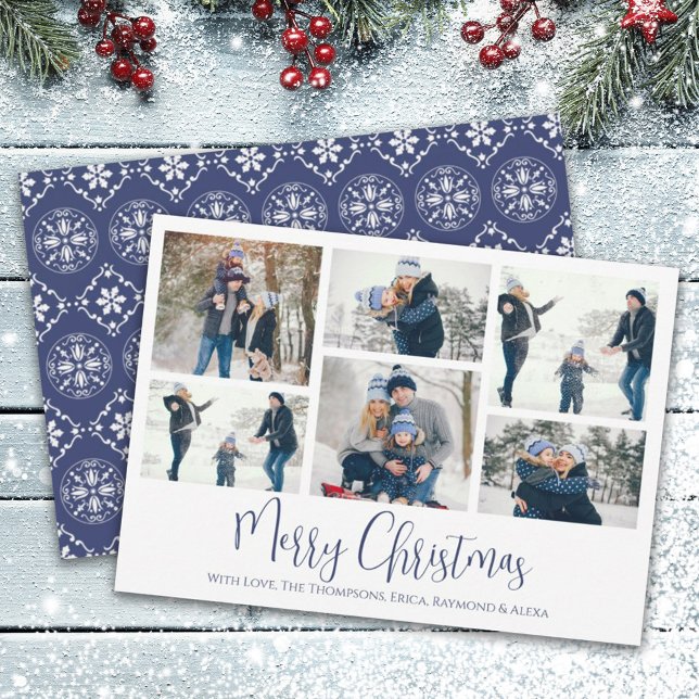 Christmas Holiday 6 Six Photo Navy Blue Snowflake (Creator Uploaded)