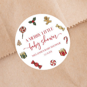 Christmas Holiday A Merry Little Baby Shower Favou Classic Round Sticker