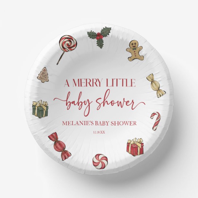 Christmas Holiday A Merry Little Baby Shower Paper Plate (Front)
