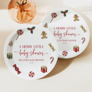 Christmas Holiday A Merry Little Baby Shower Paper Plate