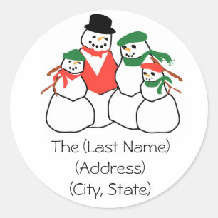 Christmas Holiday Address Label-Snowmen Family Classic Round Sticker