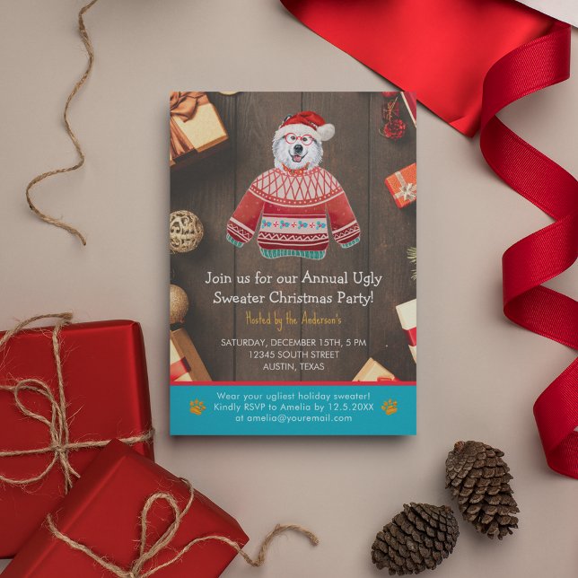Christmas Holiday Alaskan Dog Ugly Sweater Party Invitation (Front)